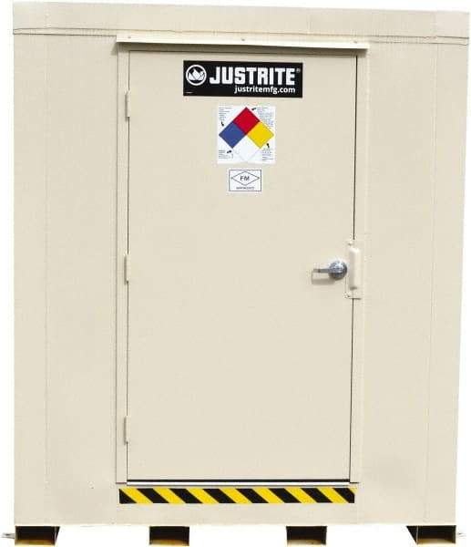 Justrite - 4 Drum, 80 Gal Sump Capacity, Locker - 6' Long x 5-1/2' Wide x 6.25' High, Galvanized Steel - Benchmark Tooling