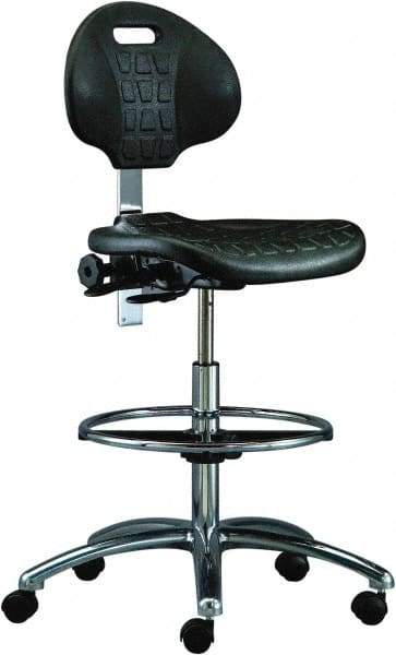 Bevco - 20-1/2 to 30-1/2" High Adjustable Height Swivel Stool - 27" Wide x 27" Deep, Polyurethane Seat, Black - Benchmark Tooling