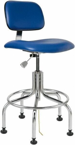 Bevco - 24-1/2 to 29-1/2" High Adjustable Height Swivel Stool - 22" Wide x 22" Deep, Vinyl Seat, Blue - Benchmark Tooling