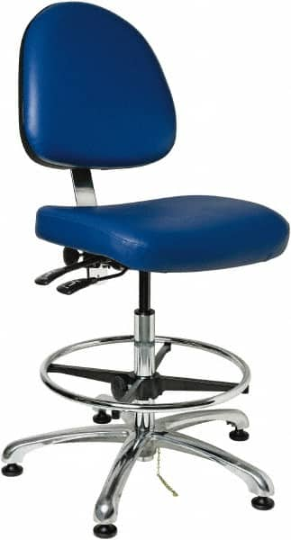 Bevco - 19 to 26-1/2" High Adjustable Height Swivel Stool - 27" Wide x 27" Deep, Vinyl Seat, Blue - Benchmark Tooling