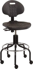 Bevco - 25 to 30" High Adjustable Height Swivel Stool - 27" Wide x 22" Deep, Polyurethane Seat, Black - Benchmark Tooling