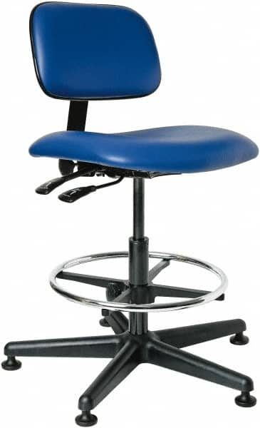 Bevco - 19-1/2 to 27" High Adjustable Height Swivel Stool - 27" Wide x 27" Deep, Vinyl Seat, Blue - Benchmark Tooling