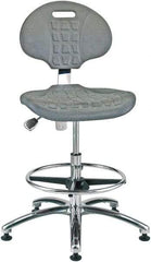 Bevco - 20-1/2 to 30-1/2" High Adjustable Height Swivel Stool - 27" Wide x 27" Deep, Polyurethane Seat, Gray - Benchmark Tooling