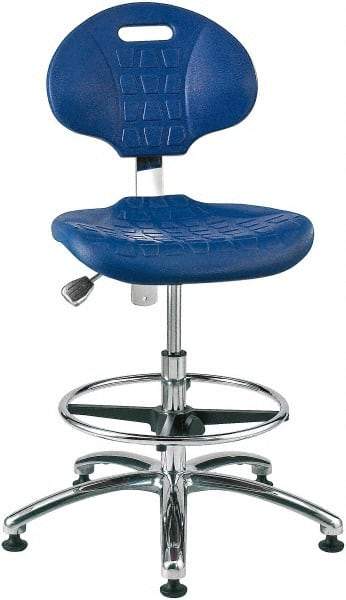 Bevco - 20-1/2 to 30-1/2" High Adjustable Height Swivel Stool - 27" Wide x 27" Deep, Polyurethane Seat, Blue - Benchmark Tooling