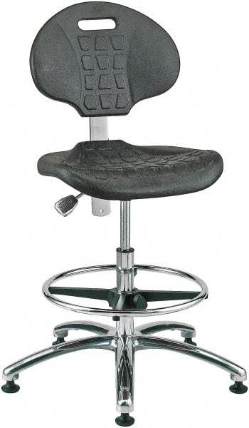 Bevco - 20-1/2 to 30-1/2" High Adjustable Height Swivel Stool - 27" Wide x 27" Deep, Polyurethane Seat, Black - Benchmark Tooling