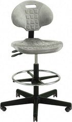 Bevco - 21 to 31" High Adjustable Height Swivel Stool - 27" Wide x 27" Deep, Polyurethane Seat, Gray - Benchmark Tooling