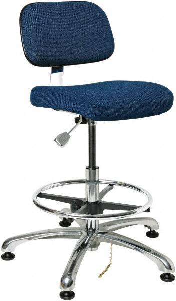 Bevco - 19 to 26-1/2" High Adjustable Height Swivel Stool - 27" Wide x 27" Deep, Conductive Cloth Seat, Navy - Benchmark Tooling