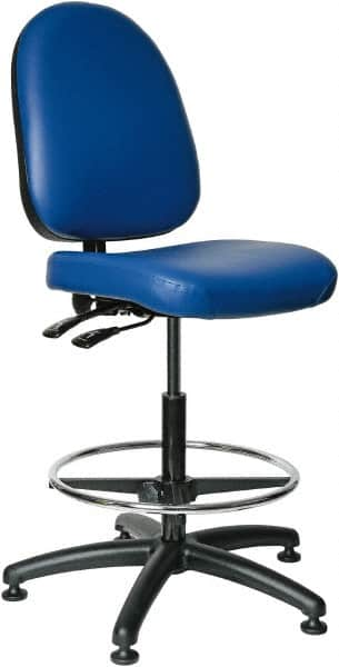 Bevco - 24 to 34" High Adjustable Height Swivel Stool - 27" Wide x 27" Deep, Vinyl Seat, Blue - Benchmark Tooling