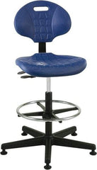 Bevco - 21 to 31" High Adjustable Height Swivel Stool - 27" Wide x 27" Deep, Polyurethane Seat, Blue - Benchmark Tooling