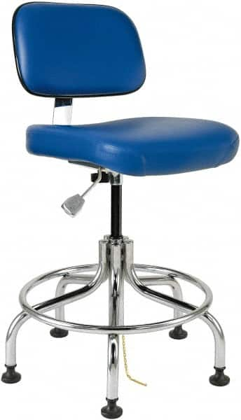 Bevco - 20 to 25" High Adjustable Height Swivel Stool - 22" Wide x 22" Deep, ESD Vinyl Seat, Blue - Benchmark Tooling