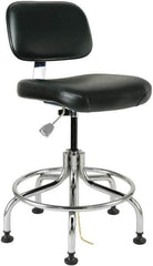 Bevco - 20 to 25" High Adjustable Height Swivel Stool - 27" Wide x 22" Deep, ESD Vinyl Seat, Black - Benchmark Tooling