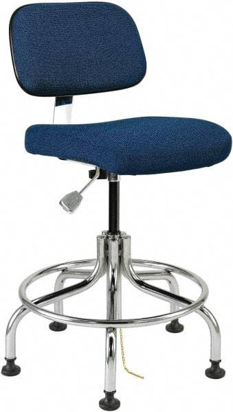 Bevco - 20 to 25" High Adjustable Height Swivel Stool - 27" Wide x 22" Deep, Conductive Cloth Seat, Gray - Benchmark Tooling