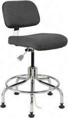 Bevco - 20 to 25" High Adjustable Height Swivel Stool - 27" Wide x 22" Deep, Conductive Cloth Seat, Gray - Benchmark Tooling