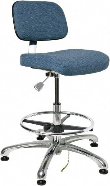 Bevco - 19 to 26-1/2" High Adjustable Height Swivel Stool - 27" Wide x 27" Deep, Conductive Cloth Seat, Slate Blue - Benchmark Tooling