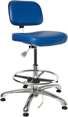 Bevco - 19 to 26-1/2" High Adjustable Height Swivel Stool - 27" Wide x 27" Deep, ESD Vinyl Seat, Blue - Benchmark Tooling