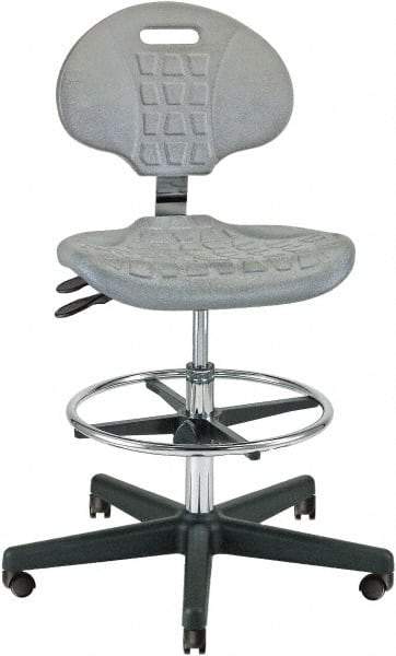 Bevco - 21 to 31" High Adjustable Height Swivel Stool - 27" Wide x 27" Deep, Polyurethane Seat, Gray - Benchmark Tooling