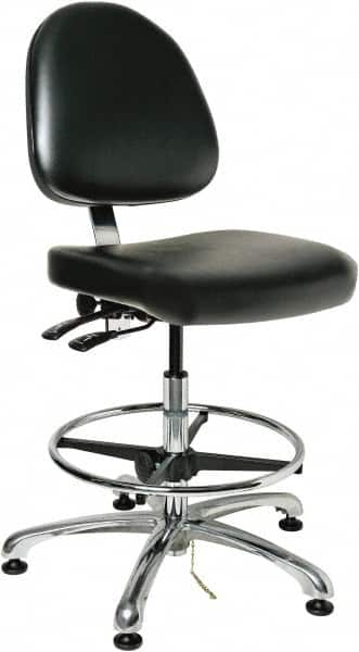 Bevco - 19 to 26-1/2" High Adjustable Height Swivel Stool - 27" Wide x 27" Deep, ESD Vinyl Seat, Black - Benchmark Tooling