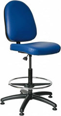 Bevco - 24 to 34" High Adjustable Height Swivel Stool - 27" Wide x 27" Deep, Vinyl Seat, Blue - Benchmark Tooling