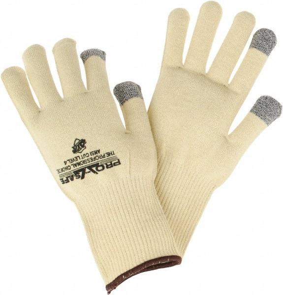 PRO-SAFE - Size L (9), ANSI Cut Lvl 4, 13-Guage Knit Cut Resistant Gloves - 9.75" Long, Yellow/Gray, Paired - Benchmark Tooling