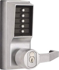 Kaba Access - Combination Entry Lever Lockset with Key Override - 2-3/4" Back Set, No Cylinder, Zamak3, Satin Chrome Finish - Benchmark Tooling