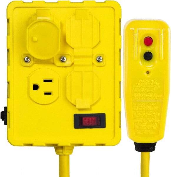 Tower - 4 Outlets, 125 Volt, 15 Amp, Yellow, Quad Outlet Box - 5-15P, 5-15R NEMA Configuration, 6 Ft. Long, cUL Listed, OSHA, UL File E174279 - Benchmark Tooling