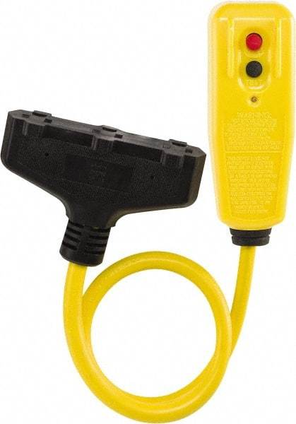 Tower - 3 Outlets, 125 Volt, 15 Amp, Yellow, GFCI Plug and Triple Tap - 5-15P, 5-15R NEMA Configuration, 2 Ft. Long, cUL, UL File E174279 - Benchmark Tooling