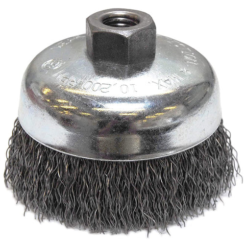 ‎Vortec Pro 4″ Crimped Wire Cup Brush, .020″ Steel Fill, 5/8″-11 UNC Nut, Retail Pack - Benchmark Tooling