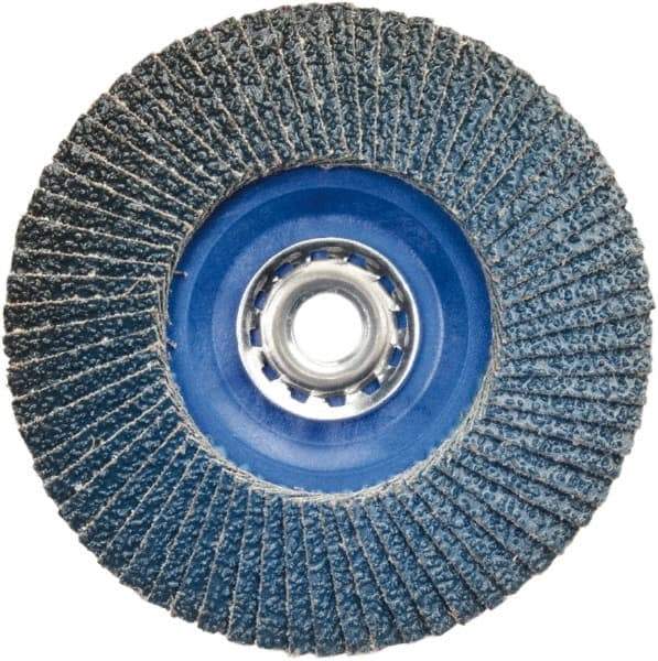 Norton - 80 Grit, 5" Disc Diam, 5/8-11 Center Hole, Type 27 Zirconia Alumina Flap Disc - 12,000 Max RPM, Plastic Backing, Arbor Attaching System, Coated - Benchmark Tooling