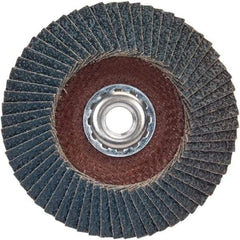 Norton - 80 Grit, 5" Disc Diam, 5/8-11 Center Hole, Type 29 Zirconia Alumina Flap Disc - 12,000 Max RPM, Fiberglass Backing, Arbor Attaching System, Coated - Benchmark Tooling