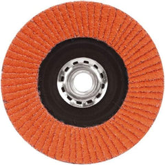 Norton - 80 Grit, 5" Disc Diam, 5/8-11 Center Hole, Type 27 Ceramic Alumina Flap Disc - 12,000 Max RPM, Plastic Backing, Arbor Attaching System, Coated - Benchmark Tooling