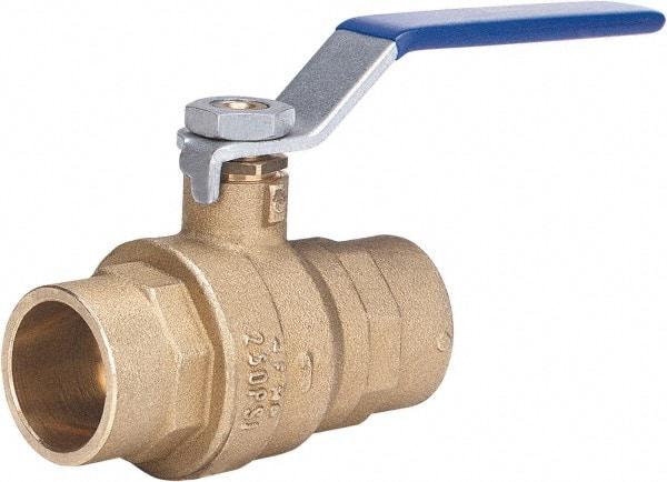 Milwaukee Valve - 3/4" Pipe, Full Port, Brass Full Port Ball Valve - 2 Piece, Solder Ends, Lever Handle, 600 WOG, 150 WSP - Benchmark Tooling