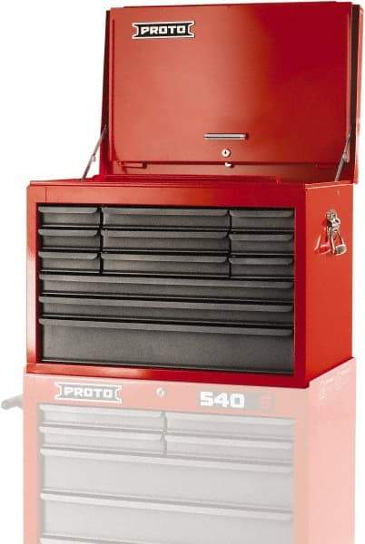 Proto - 12 Drawer Top Tool Chest - 27" Wide x 18" Deep x 19" High, Steel, Safety Red/Gray - Benchmark Tooling