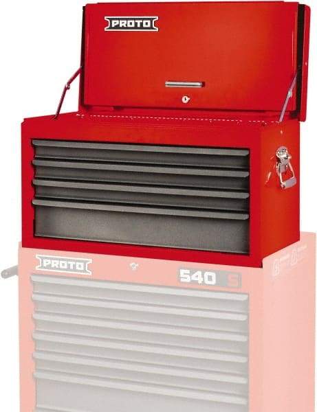 Proto - 4 Drawer Top Tool Chest - 27" Wide x 12" Deep x 15" High, Steel, Safety Red/Gray - Benchmark Tooling