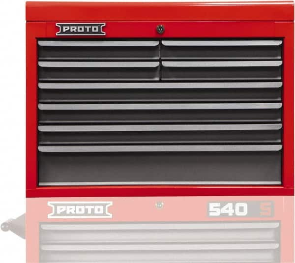 Proto - 8 Drawer Top Tool Chest - 27" Wide x 18" Deep x 19" High, Steel, Safety Red/Gray - Benchmark Tooling