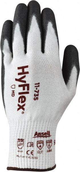Ansell - Size XS (6), ANSI Cut Lvl 4, Abrasion Lvl 6, Polyurethane Coated Cut Resistant Gloves - 8.46" Long, Palm & Fingertips Coated, Intercept Technology Yarn Lining, Knit Wrist, White/Gray, Paired - Benchmark Tooling