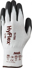 Ansell - Size M (8), ANSI Cut Lvl 4, Abrasion Lvl 6, Polyurethane Coated Cut Resistant Gloves - 9.5" Long, Palm & Fingertips Coated, Intercept Technology Yarn Lining, Knit Wrist, White/Gray, Paired - Benchmark Tooling