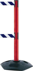 Tensator - 38" High, 2-1/2" Pole Diam, 4 Way Stanchion - 19" Base Diam, Octagon Recycled Rubber Base, Red Plastic Post, 7-1/2' x 2" Tape, Dual Line Tape, For Outdoor Use - Benchmark Tooling