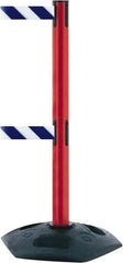 Tensator - 38" High, 2-1/2" Pole Diam, 4 Way Stanchion - 19" Base Diam, Octagon Recycled Rubber Base, Red Plastic Post, 13' x 2" Tape, Dual Line Tape, For Outdoor Use - Benchmark Tooling