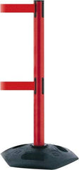 Tensator - 38" High, 2-1/2" Pole Diam, 4 Way Stanchion - 19" Base Diam, Octagon Recycled Rubber Base, Red Plastic Post, 13' x 2" Tape, Dual Line Tape, For Outdoor Use - Benchmark Tooling