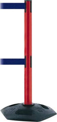 Tensator - 38" High, 2-1/2" Pole Diam, 4 Way Stanchion - 19" Base Diam, Octagon Recycled Rubber Base, Red Plastic Post, 13' x 2" Tape, Dual Line Tape, For Outdoor Use - Benchmark Tooling