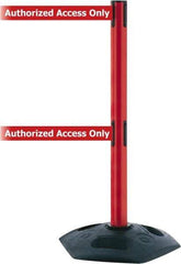 Tensator - 38" High, 2-1/2" Pole Diam, 4 Way Stanchion - 19" Base Diam, Octagon Recycled Rubber Base, Red Plastic Post, 13' x 2" Tape, Dual Line Tape, For Outdoor Use - Benchmark Tooling