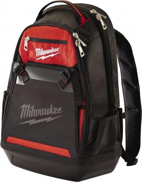 Milwaukee Tool - 35 Pocket Black & Red Ballistic Polyester Backpack Tool Bag - 9" Wide x 24" Deep x 15-13/32" High - Benchmark Tooling