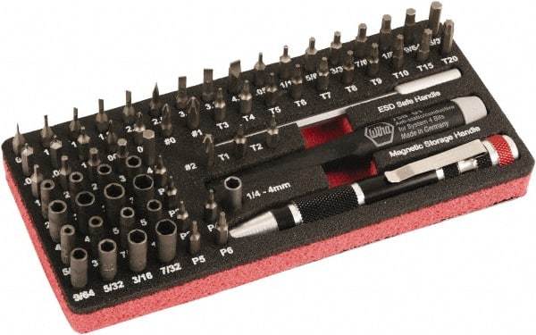Wiha - 68 Piece, 4mm Drive Screwdriver Micro Bit Set - #000 to #2 Phillips, T1 to T20 Torx, 0.8, 1.2, 1.5, 1.8, 2, 2.5, 3, 3.5 & 4mm Slotted - Benchmark Tooling