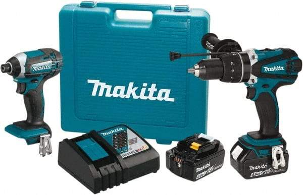 Makita - 18 Volt Cordless Tool Combination Kit - Includes 1/2" Hammer Drill/Driver & Impact Driver, Lithium-Ion Battery Included - Benchmark Tooling