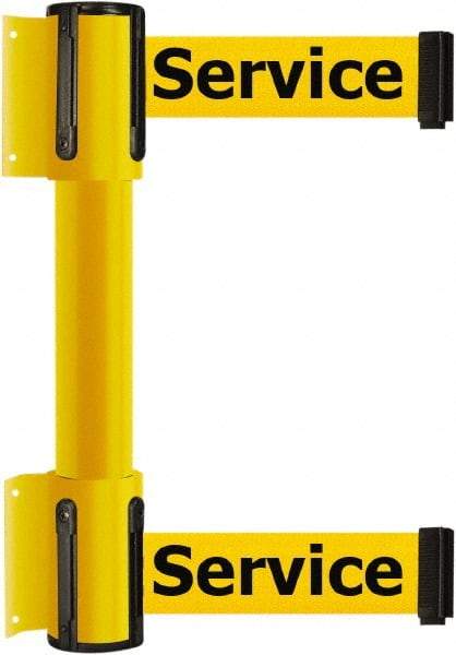 Tensator - 16.64" High x 89" Long x 3" Wide Barrier Dual Line Wall Mount - Steel, Yellow Powdercoat Finish, Yellow, Use with 898 Wall Receiver - Benchmark Tooling