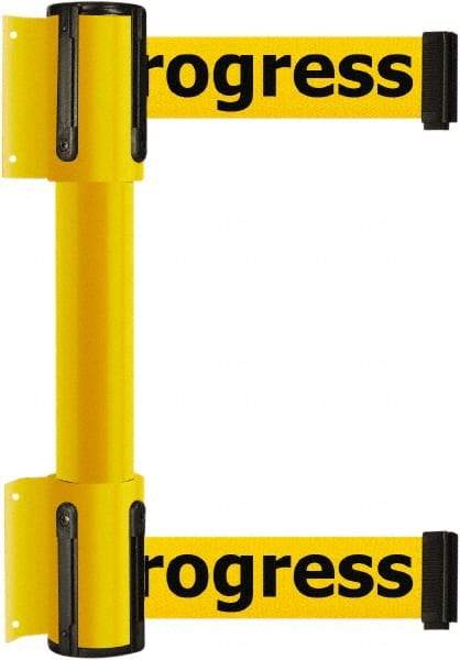 Tensator - 16.64" High x 89" Long x 3" Wide Barrier Dual Line Wall Mount - Steel, Yellow Powdercoat Finish, Yellow, Use with 898 Wall Receiver - Benchmark Tooling