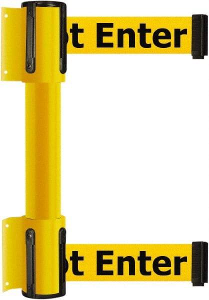Tensator - 16.64" High x 89" Long x 3" Wide Barrier Dual Line Wall Mount - Steel, Yellow Powdercoat Finish, Yellow, Use with 898 Wall Receiver - Benchmark Tooling