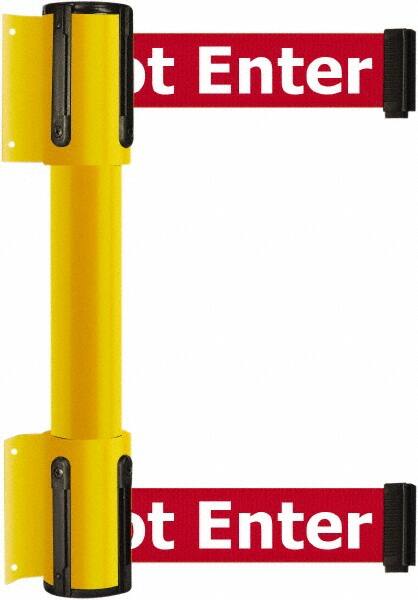Tensator - 16.64" High x 89" Long x 3" Wide Barrier Dual Line Wall Mount - Steel, Yellow Powdercoat Finish, Yellow, Use with 898 Wall Receiver - Benchmark Tooling