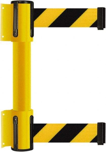 Tensator - 16.64" High x 89" Long x 3" Wide Barrier Dual Line Wall Mount - Steel, Yellow Powdercoat Finish, Yellow, Use with 898 Wall Receiver - Benchmark Tooling