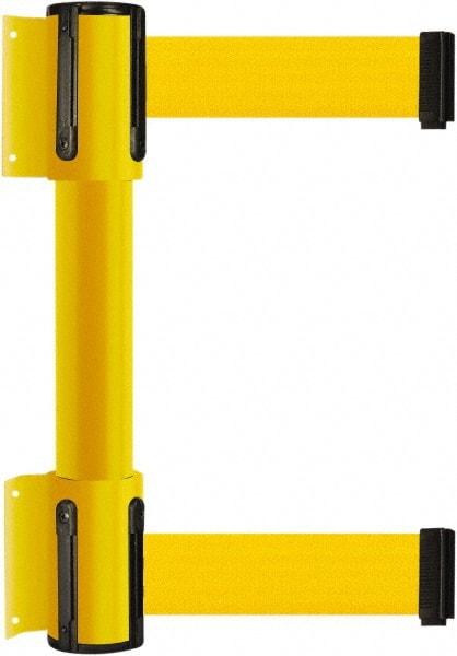 Tensator - 16.64" High x 156" Long x 3" Wide Barrier Dual Line Wall Mount - Steel, Yellow Powdercoat Finish, Yellow, Use with 898 Wall Receiver - Benchmark Tooling